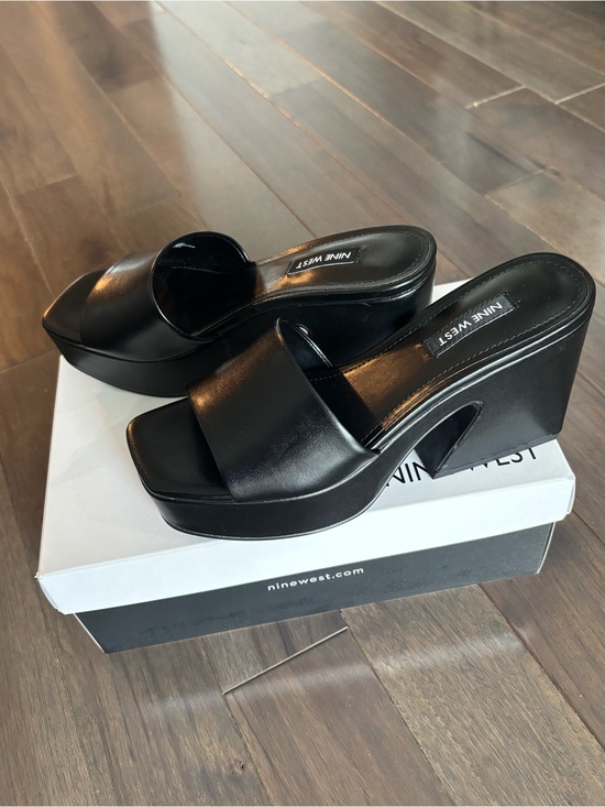 Nine West Shoes - Nine West Black Oklee Platform Slide Wedge Sandals - Chunky Heel